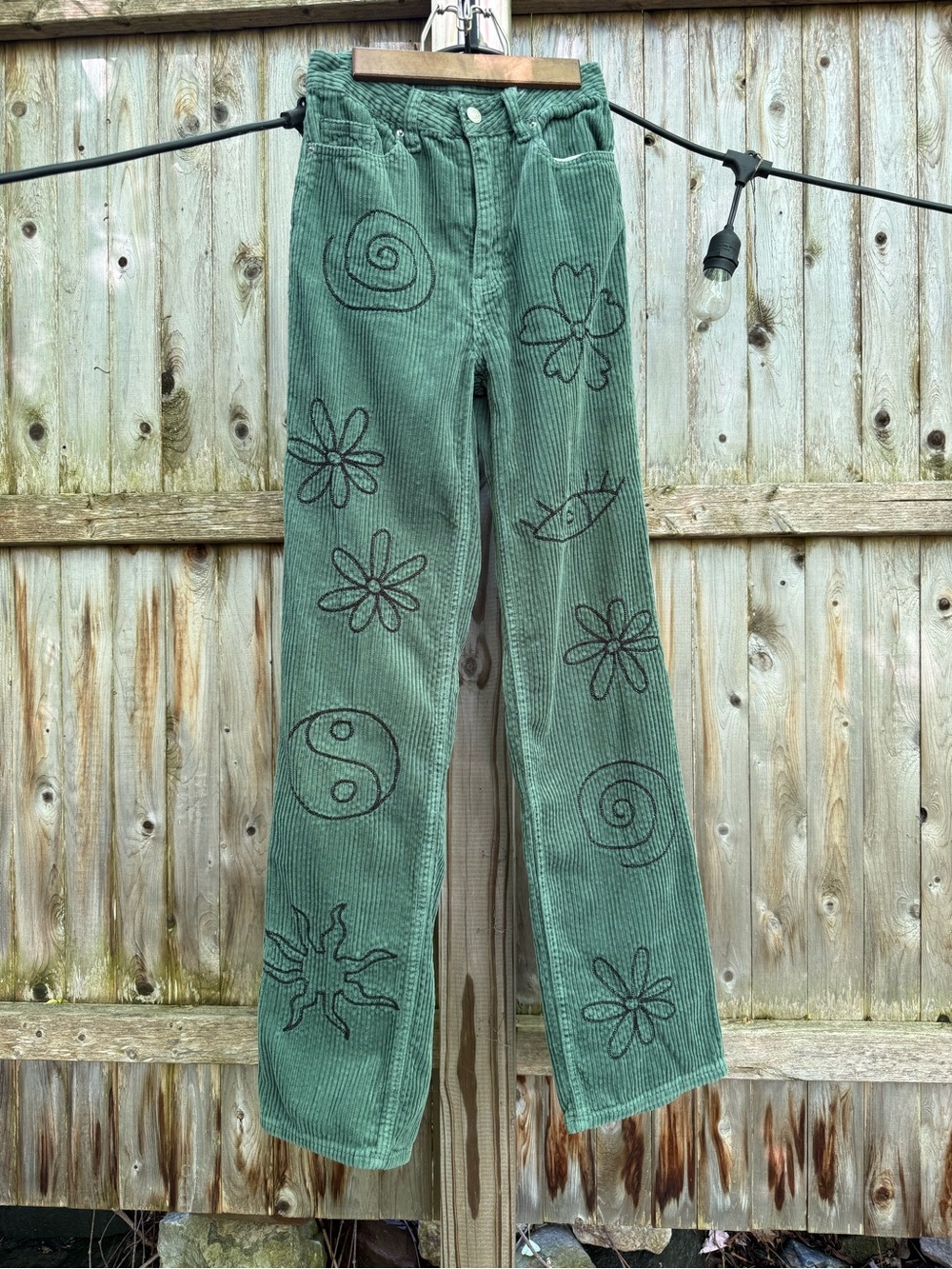 PacSunTeal Green Wide Wale Cotton Corduroy Pants with Embroidery Festival Skater